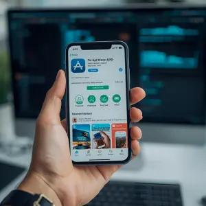 App deployment process showing smooth app store submission, compliance checks, and optimization for successful launch