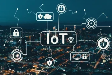 IoT application development showing smart app managing devices, wearables, and sensors seamlessly